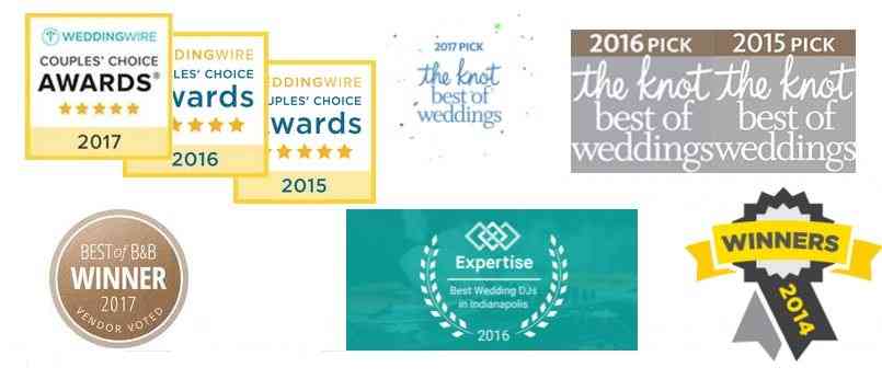 Awards #1 Wedding DJ Lights Out Entertainment Top Rated, Top Voted, Best DJ IN Indianapolis, Vendor Voted Number 1, First Place Indy's A List, Wedding Wire Couples Choice Awards, The Knot Best of Weddings 2014, 2015, 2016, 2017, 2018, 2019
