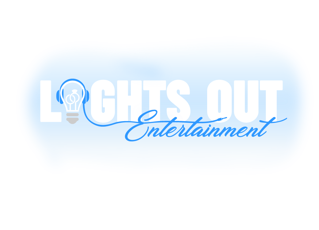 Lights Out Entertainment | Indianapolis Wedding DJs - Logo White with Wedding Rings in lightbulb