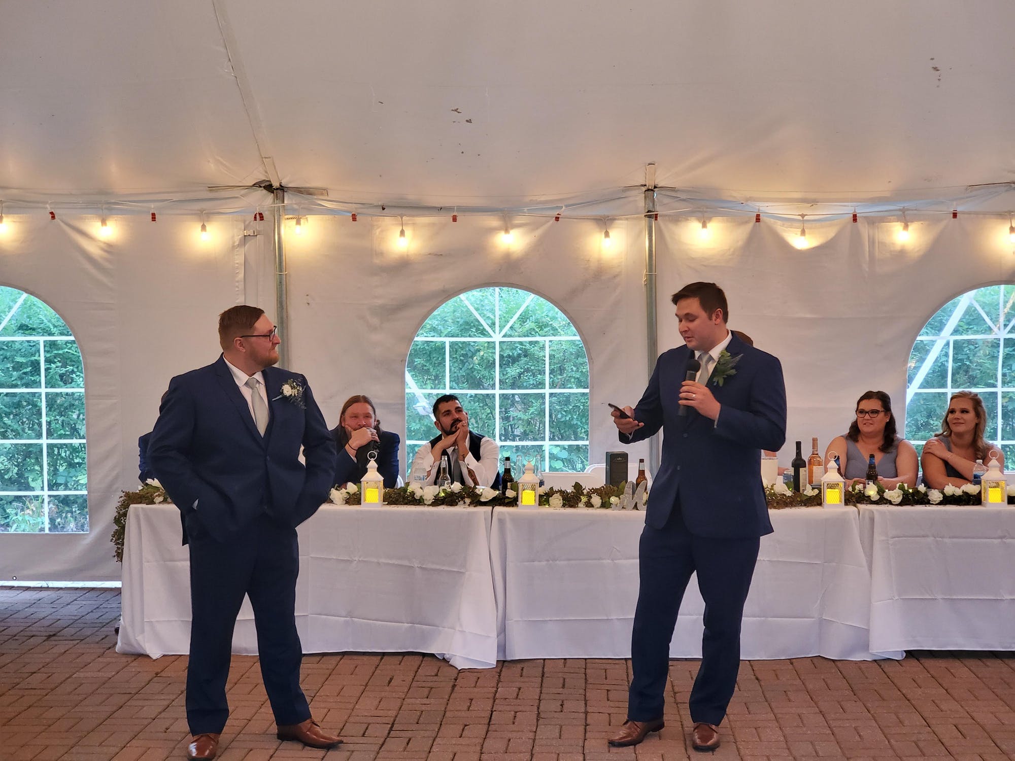 Wedding speech inside tent at Blanton Woods Danville Indiana