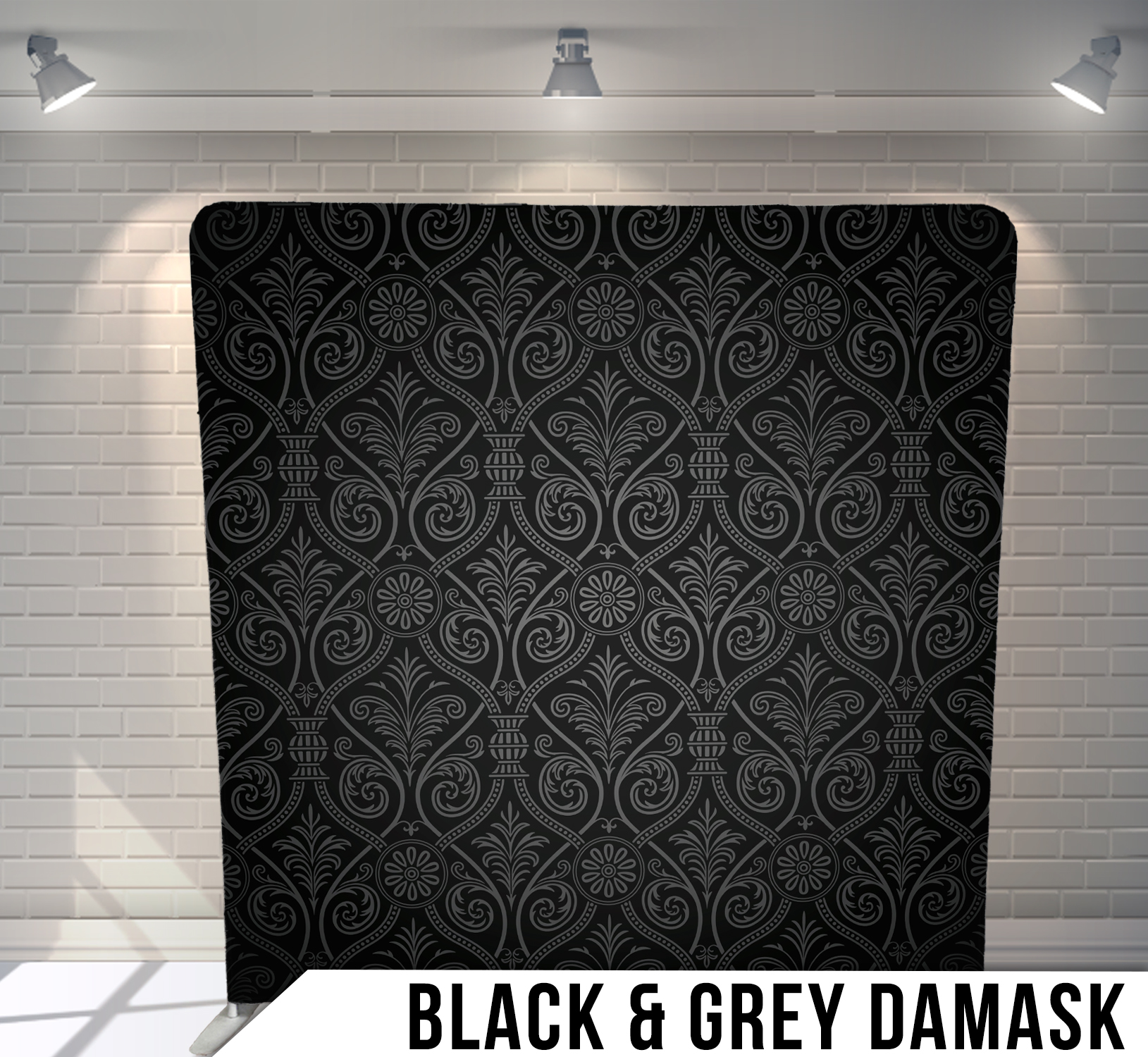 Black and Grey Damask Photo Booth Back Drop Rental in Kokomo indiana Husdon Venue