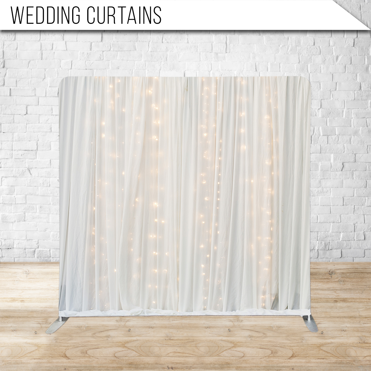 Trendy White Curtains with Fairy Lights behind the see through curtain photo booth back drop rental Noblesville Indiana