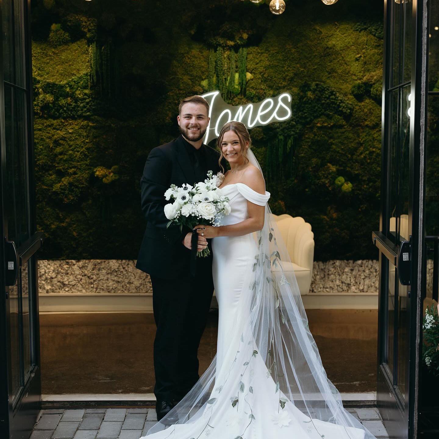 Stefan and his wife Hands in the Air, Wedding Couple Outside of Barn IN Shelbyville