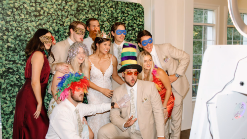 Mirror Photo Booth Couple with their guests using a modern air mirror photo booth