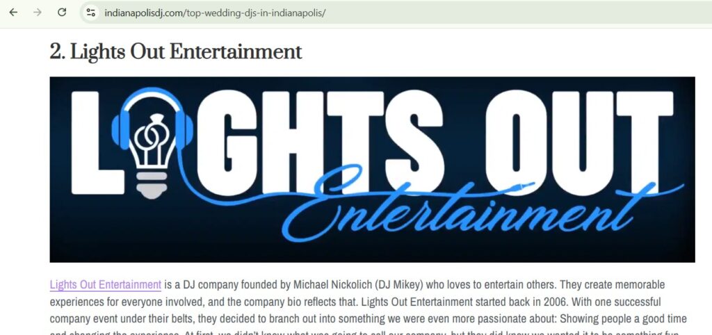 Even Indy DJ Connect recognizes us at being in the top 3 of Indianapolis DJs