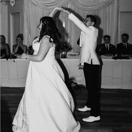 Josie and Austin's First Dance in White Ballroom at Lizton Lodge
